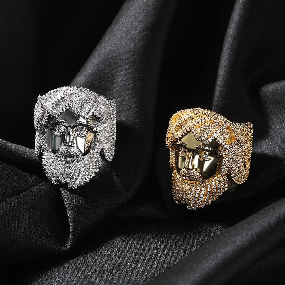 Moissanite Iced Out Jesus Piece Statement Ring Gold Silver【A406】