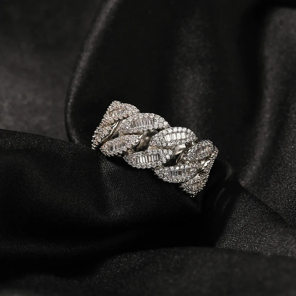Moissanite Iced Out Baguette Cuban Link Ring【A410】