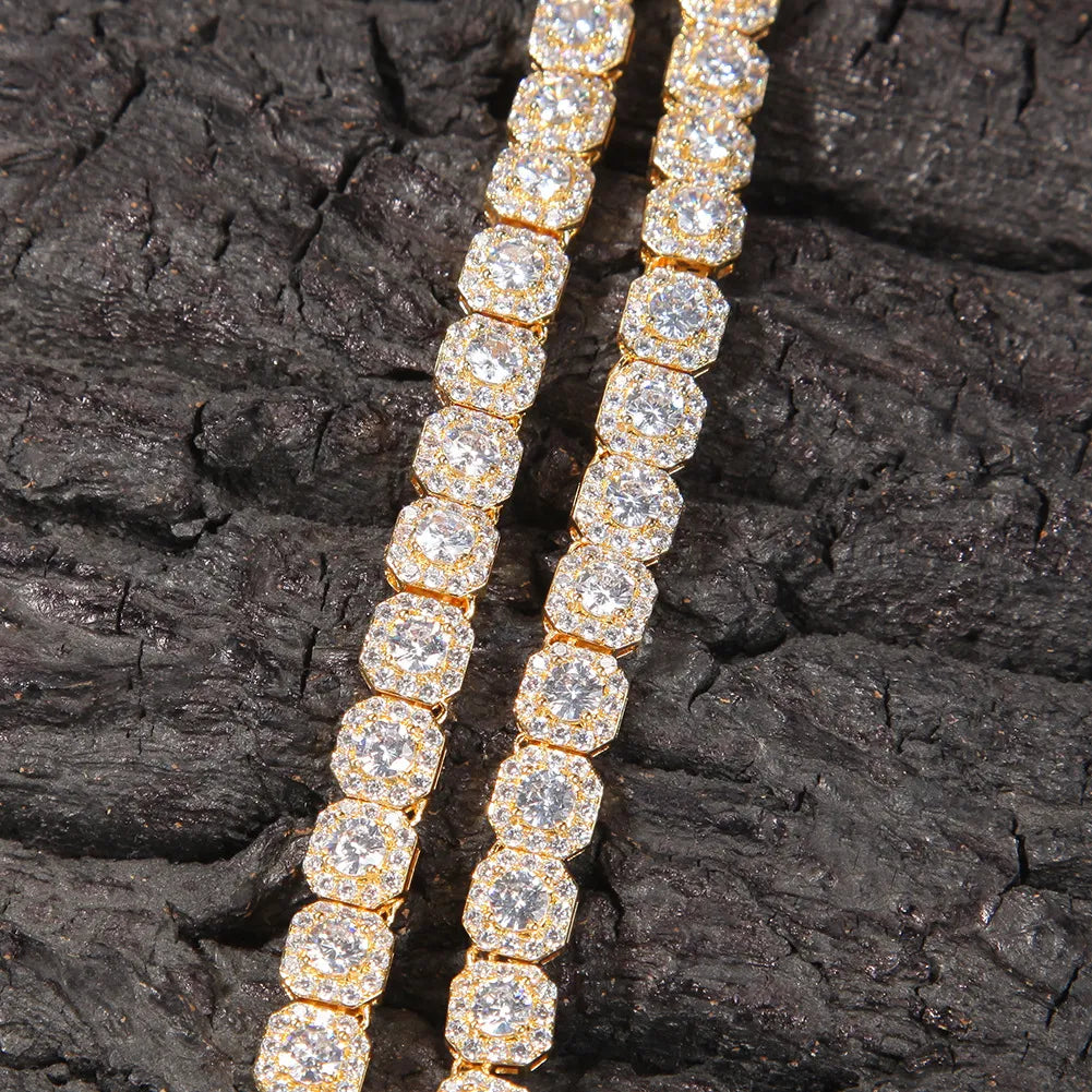 9mm Luxury Iced Out Square Cluster Tennis Chain Gold And Silver【A146】