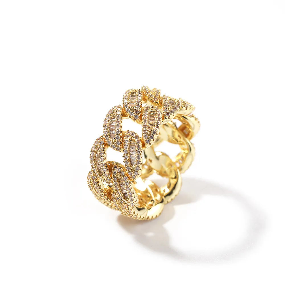 Moissanite Iced Out Baguette Cuban Link Ring【A410】