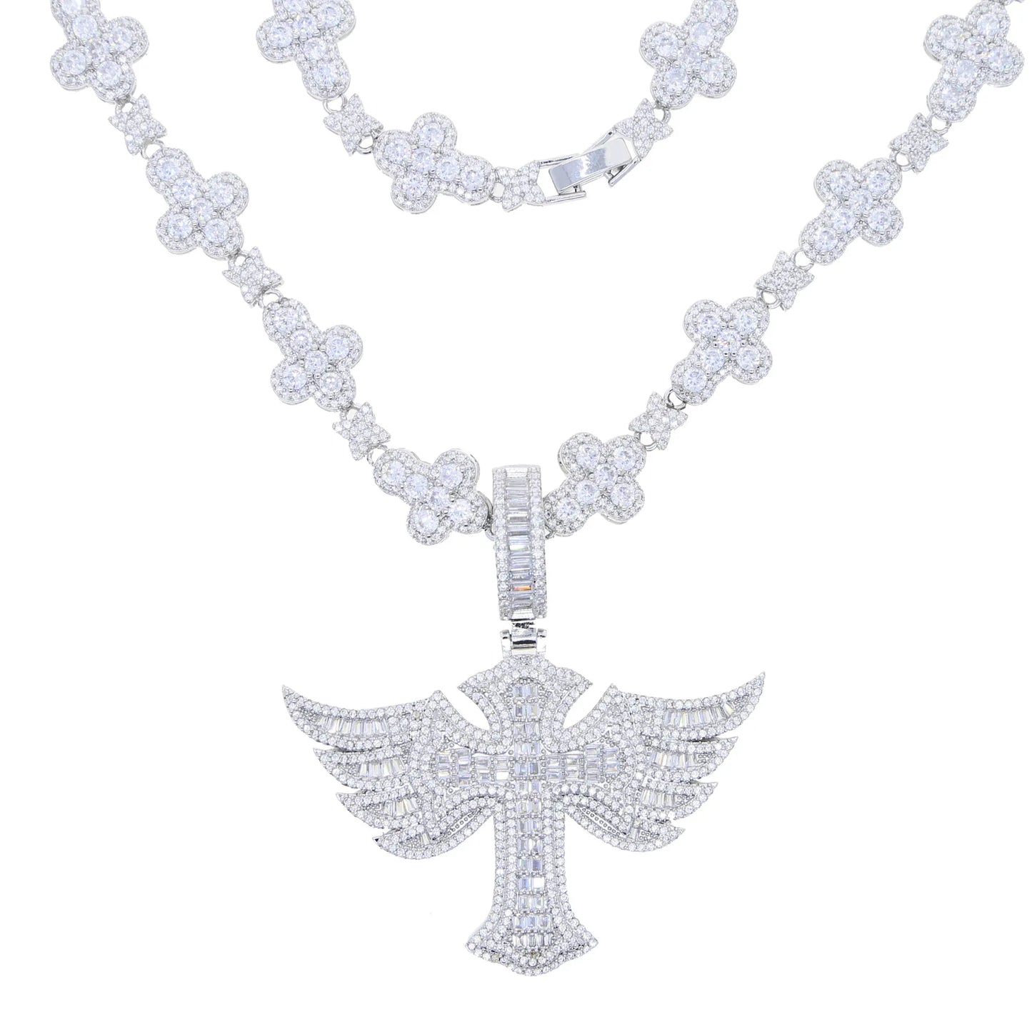 Iced Out Winged Cross Pendant And Link Chain Set【B102】