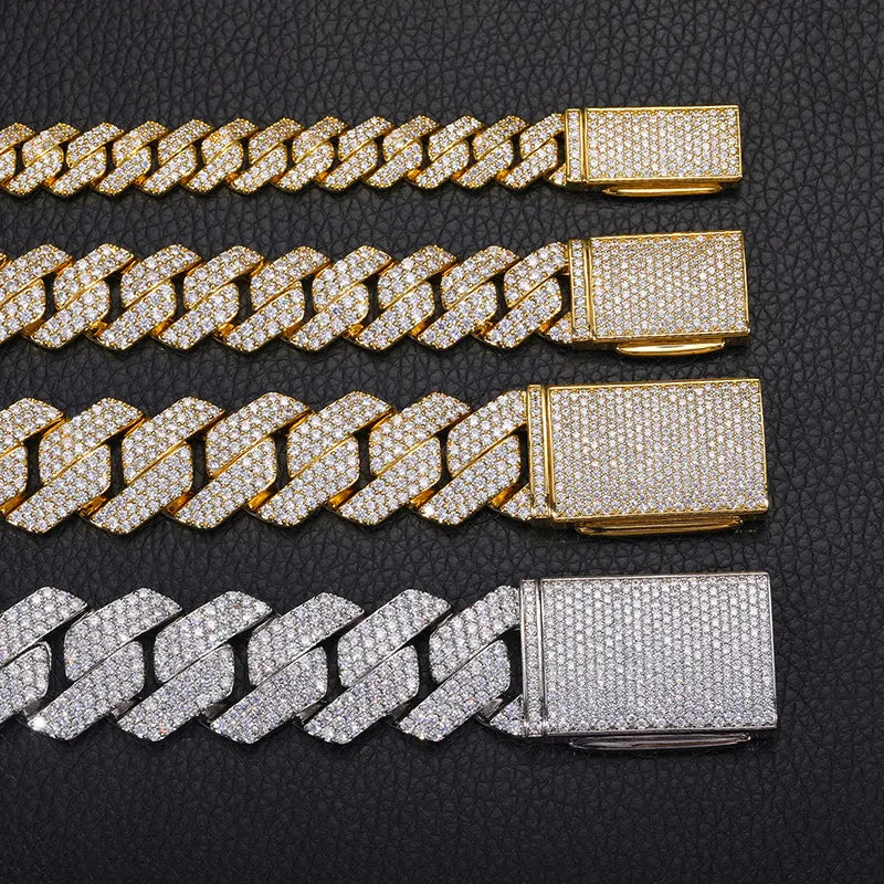 Luxury Iced Out Prong Set Moissanite Miami Cuban Chain Gold Silver【A118】