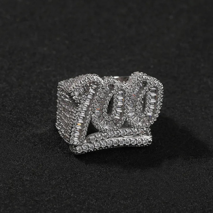 Luxury Iced Out 100 Emoji Statement Ring Gold Silver【A404】