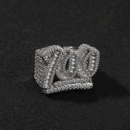 Luxury Iced Out 100 Emoji Statement Ring Gold Silver【A404】
