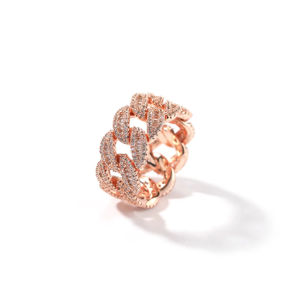 Moissanite Iced Out Baguette Cuban Link Ring【A410】