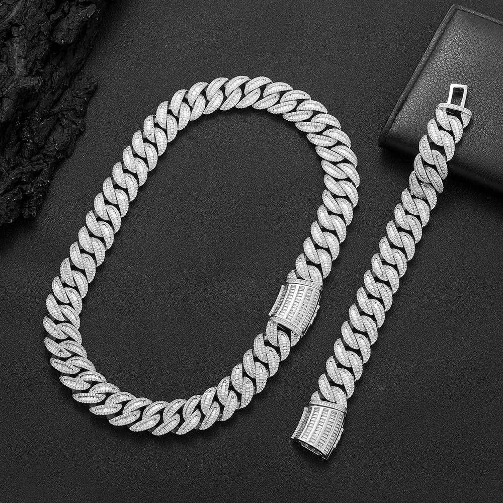 Luxury Iced Out Baguette Cuban Link Chain Gold And Silver【A147】