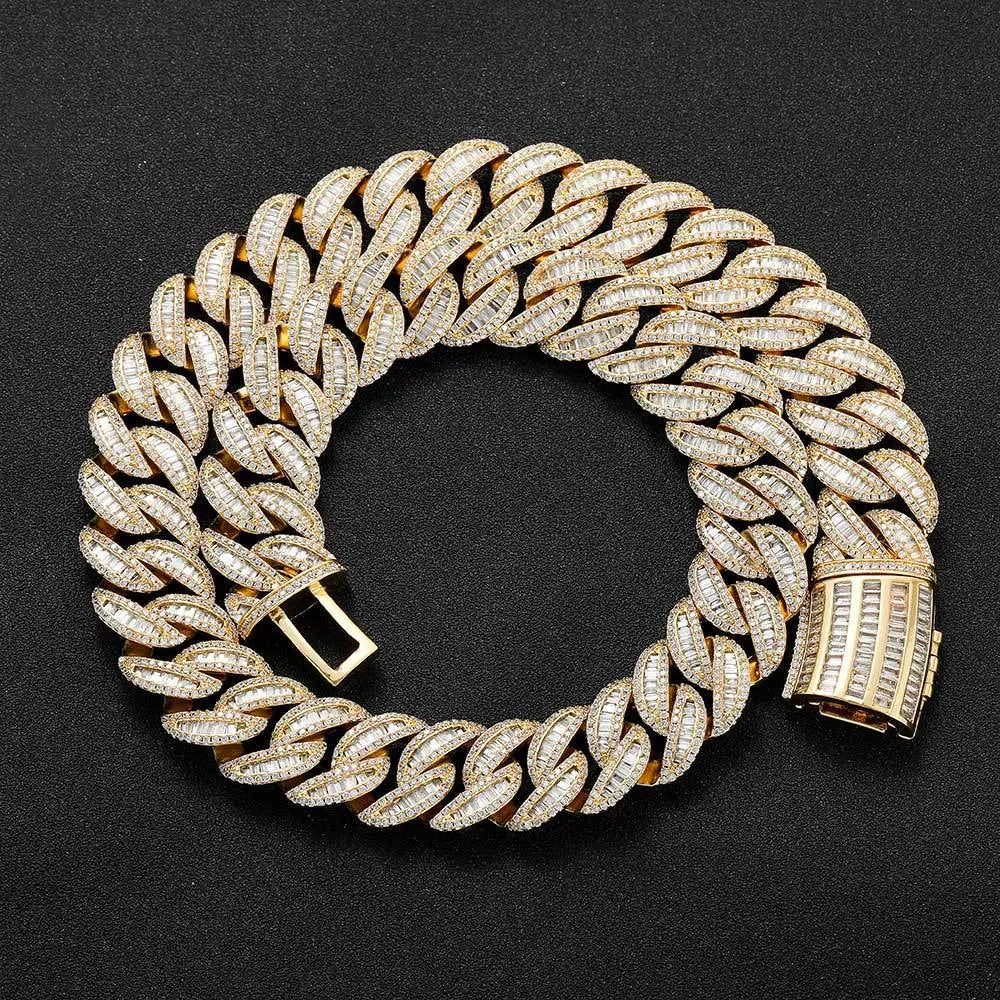 Luxury Iced Out Baguette Cuban Link Chain Gold And Silver【A147】