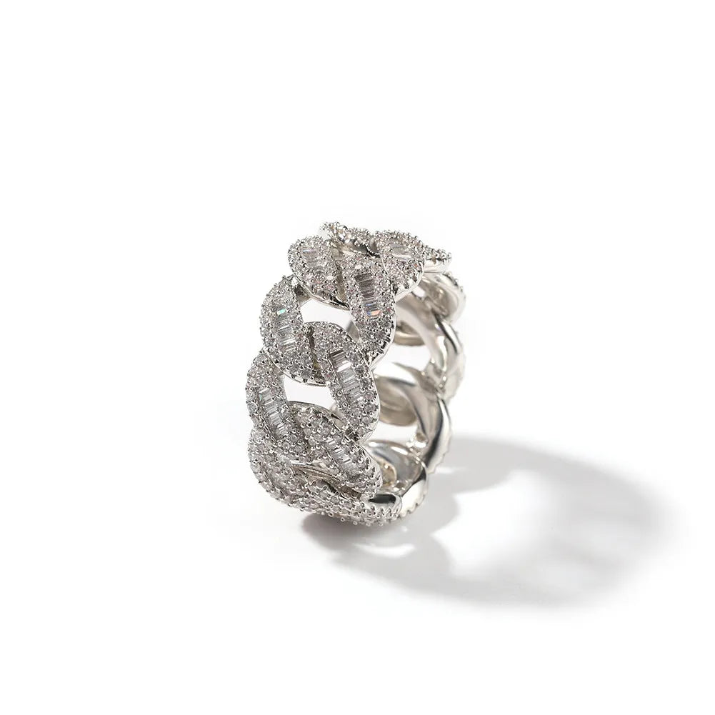 Moissanite Iced Out Baguette Cuban Link Ring【A410】