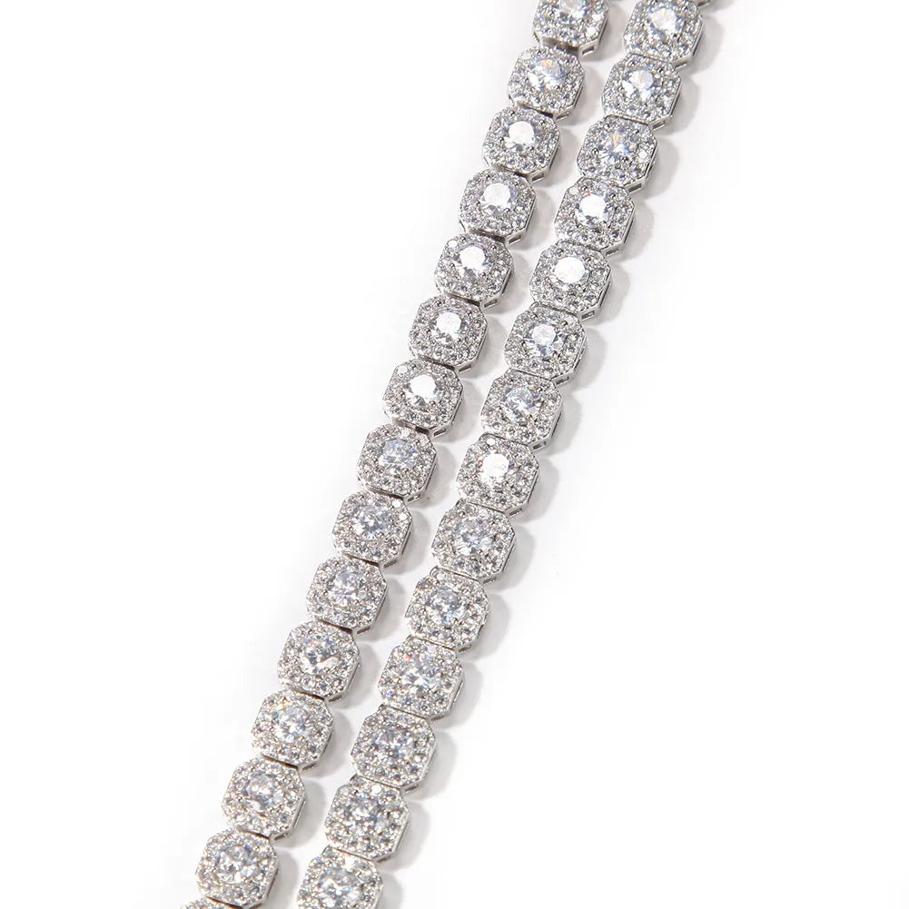 9mm Luxury Iced Out Square Cluster Tennis Chain Gold And Silver【A146】