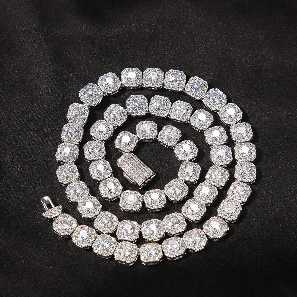 9mm Luxury Iced Out Square Cluster Tennis Chain Gold And Silver【A146】