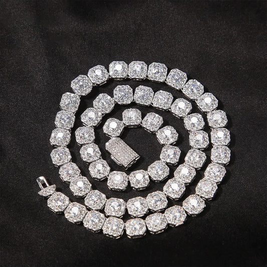 9mm Luxury Iced Out Square Cluster Tennis Chain Gold And Silver【A146】