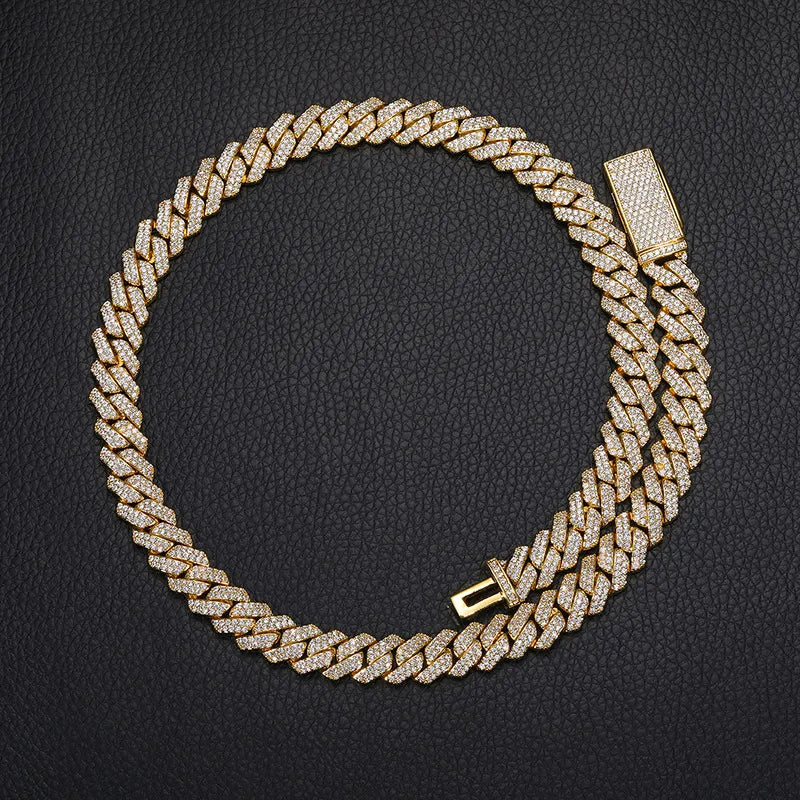 Luxury Iced Out Prong Set Moissanite Miami Cuban Chain Gold Silver【A118】