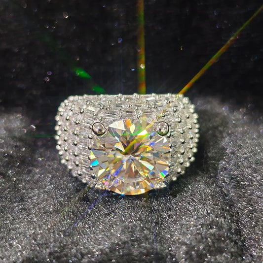 Luxury 10 Carat Round Cut Moissanite Iced Out Statement Ring【A401】