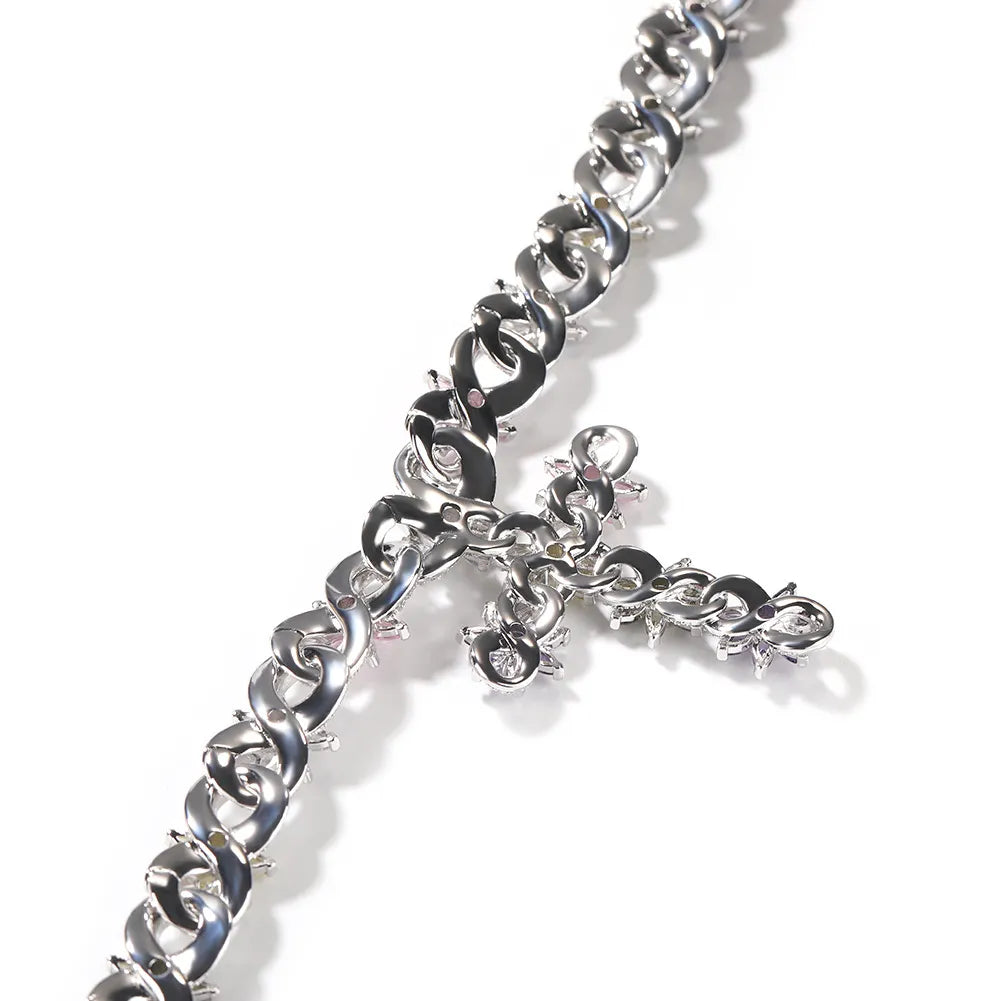 Iced Out Floral Cross Pendant Cuban Chain Jewelry Set【B103】