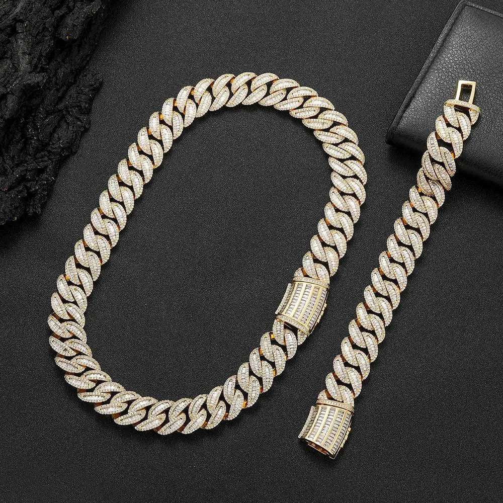 Luxury Iced Out Baguette Cuban Link Chain Gold And Silver【A147】