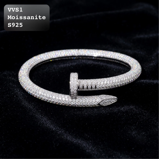 Iced out VVS1 moissanite nail bangle bracelet set in S925 sterling silver.