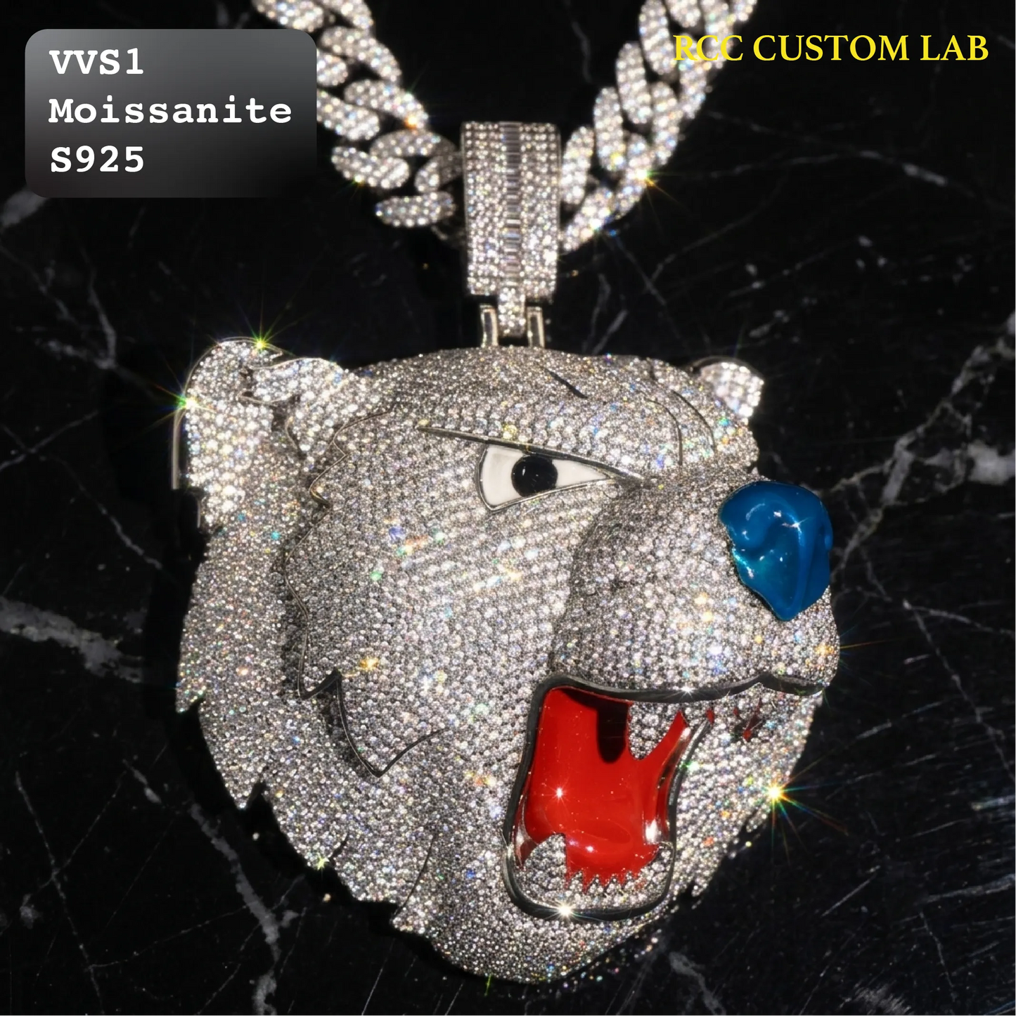 Iced Out Custom Roaring Bear Moissanite Hip Hop Pendant【R248】