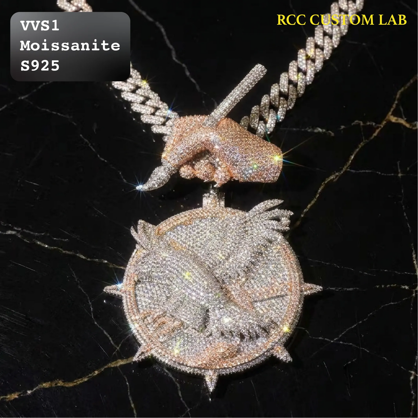 Iced Out Custom Eagle Hand Moissanite Hip Hop Pendant【R249】