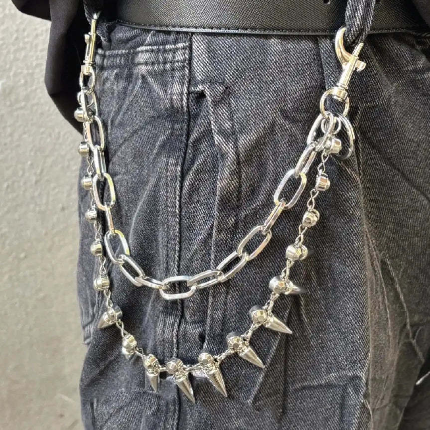 Spiked Layered Hip Hop Pant Chain Silver【M203】