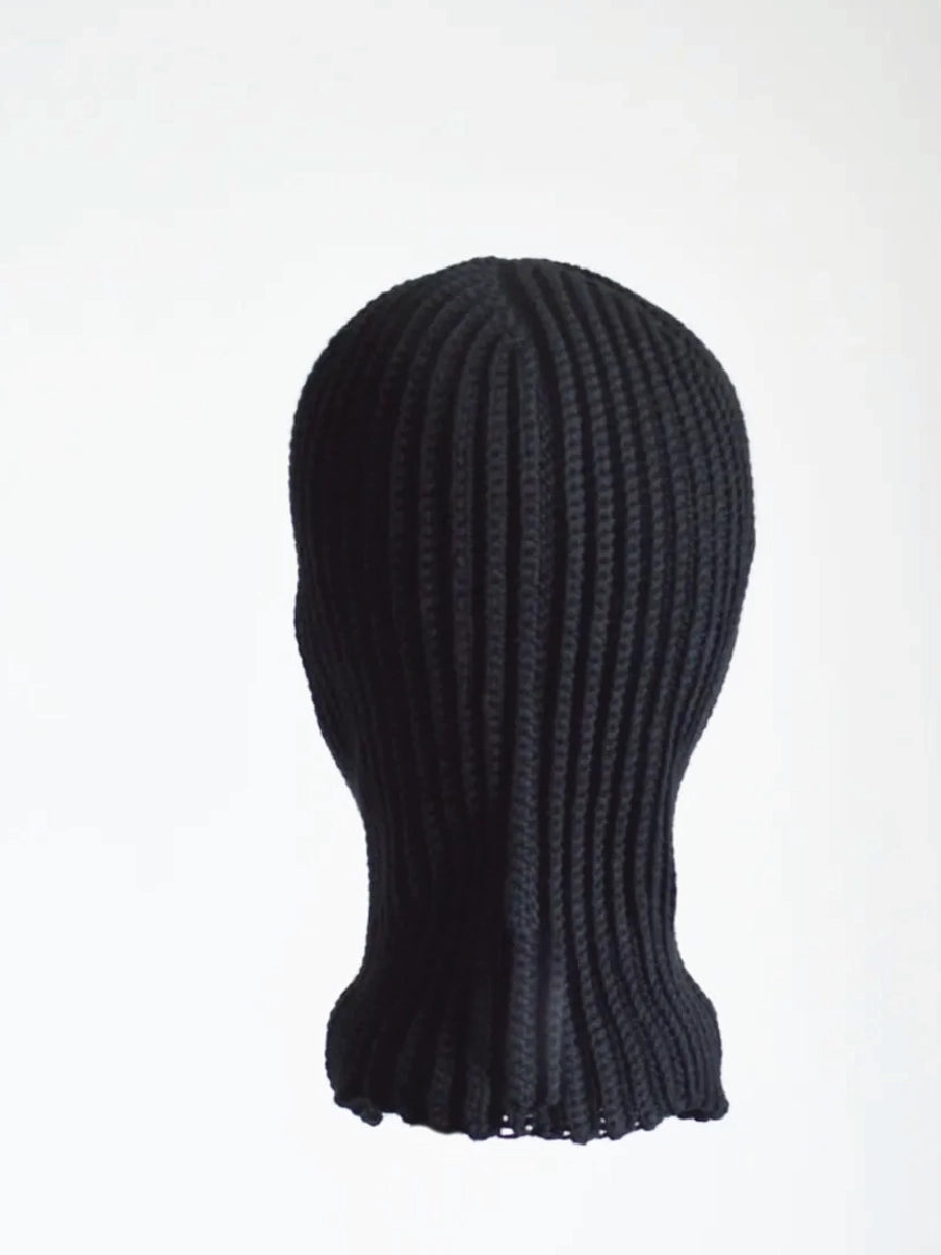 Unisex Minimalist Solid Black Ribbed Knit Balaclava Ski Mask【M106】