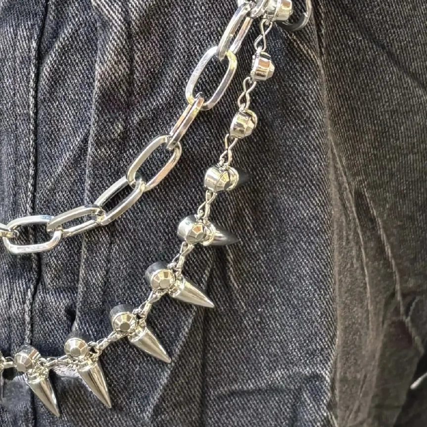 Spiked Layered Hip Hop Pant Chain Silver【M203】