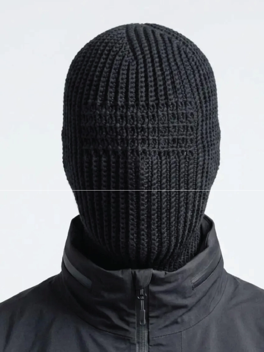 Unisex Minimalist Solid Black Ribbed Knit Balaclava Ski Mask【M106】