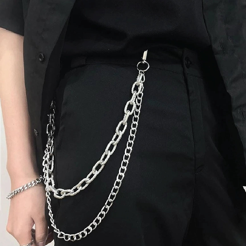 Multi Layer Hip Hop Wallet Chain Silver【M205】