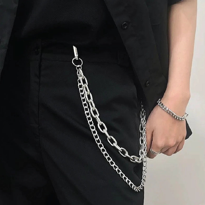Multi Layer Hip Hop Wallet Chain Silver【M205】