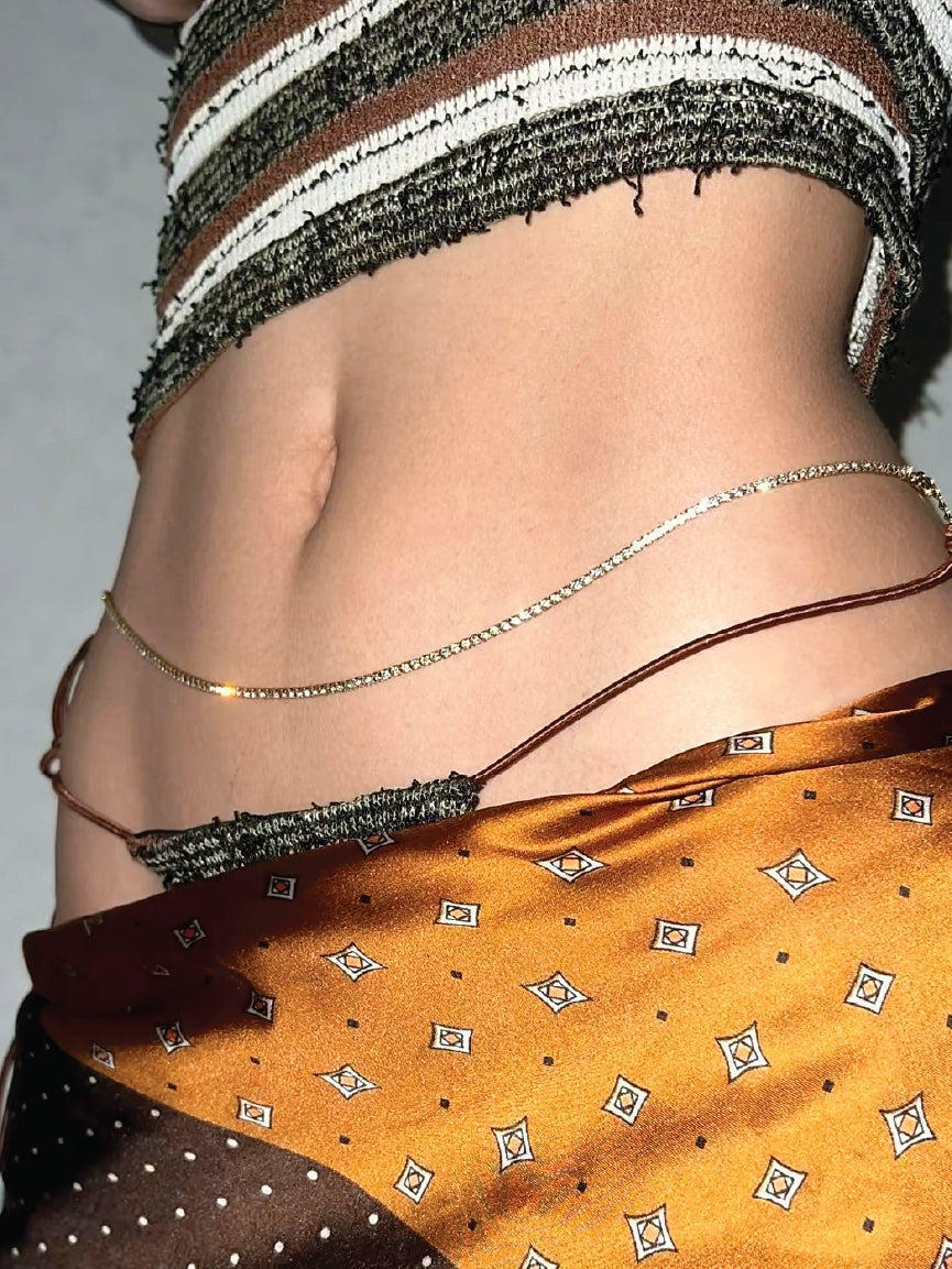 Women Luxury 14K Gold Plated Tennis Link Belly Chain【M306】