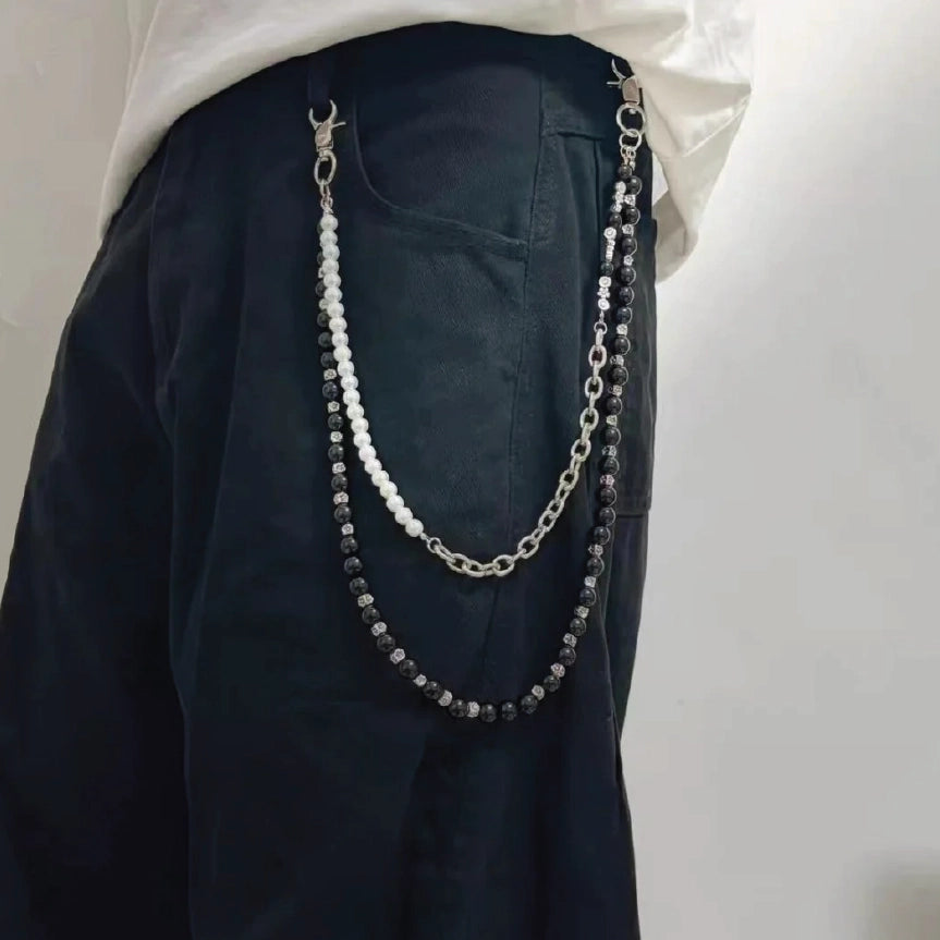 Layered Pearl Bead Metal Link Hip Hop Wallet Chain【M208】