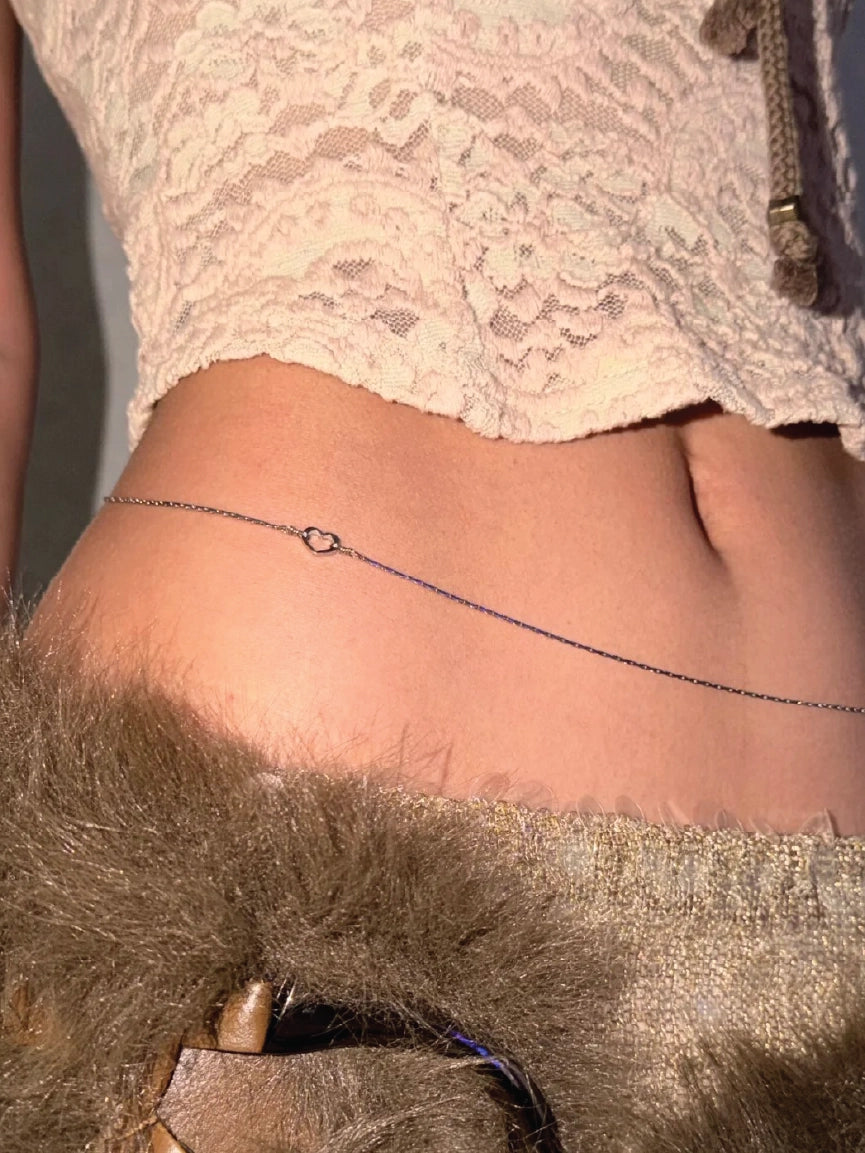 Women 2-Piece Crystal Tennis and Initial Heart Layered Belly Chain【M309】