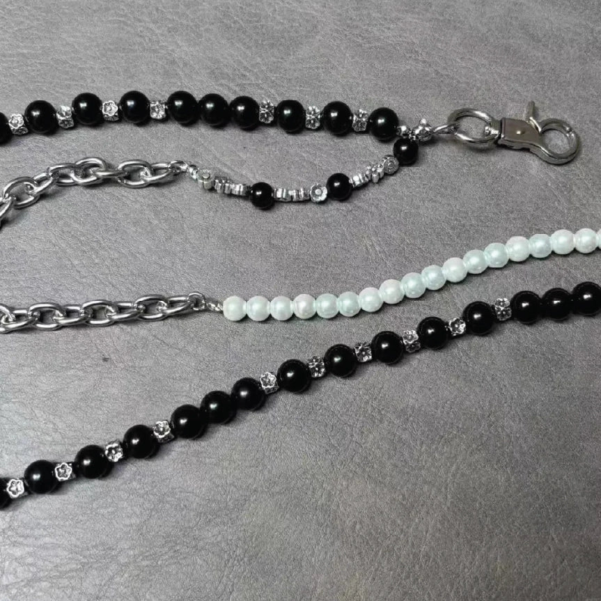 Layered Pearl Bead Metal Link Hip Hop Wallet Chain【M208】