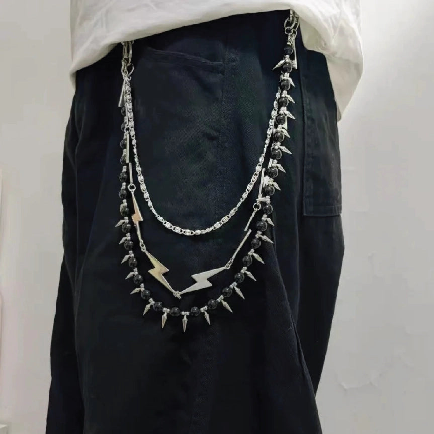 Three Layer Lightning Bolt Spiked Hip Hop Wallet Chain【M209】