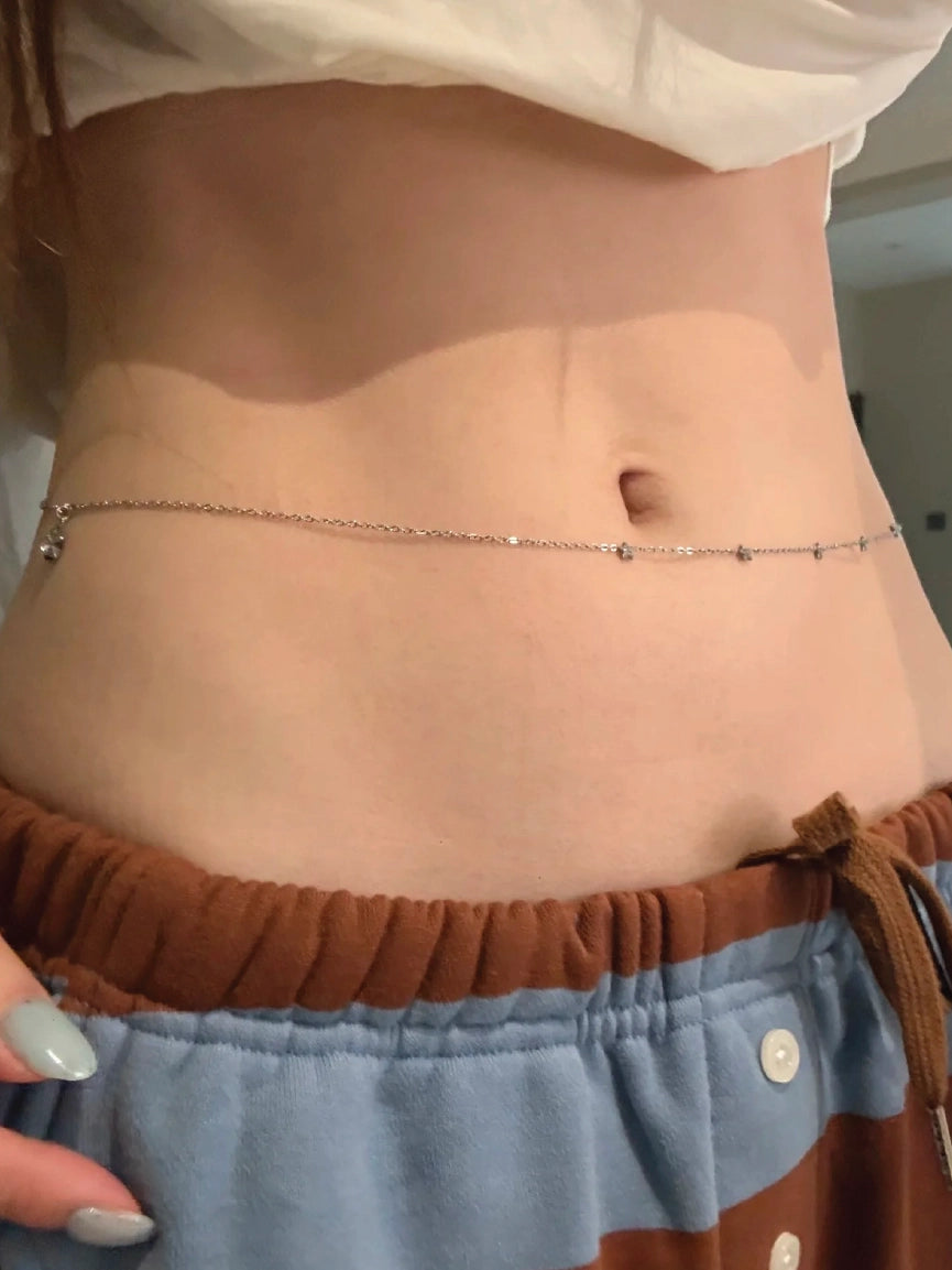 Women Minimalist Silver Cable Chain Dainty Crystal Belly Chain【M313】