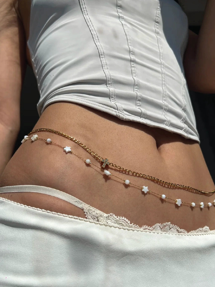 Women Mixed Metal Multi Layered Celestial Star Moon Belly Chain【M318】