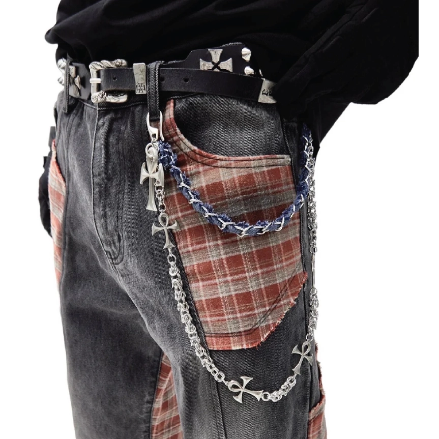 Ankh Cross Denim Woven Multi Layer Hip Hop Wallet Chain【M216】