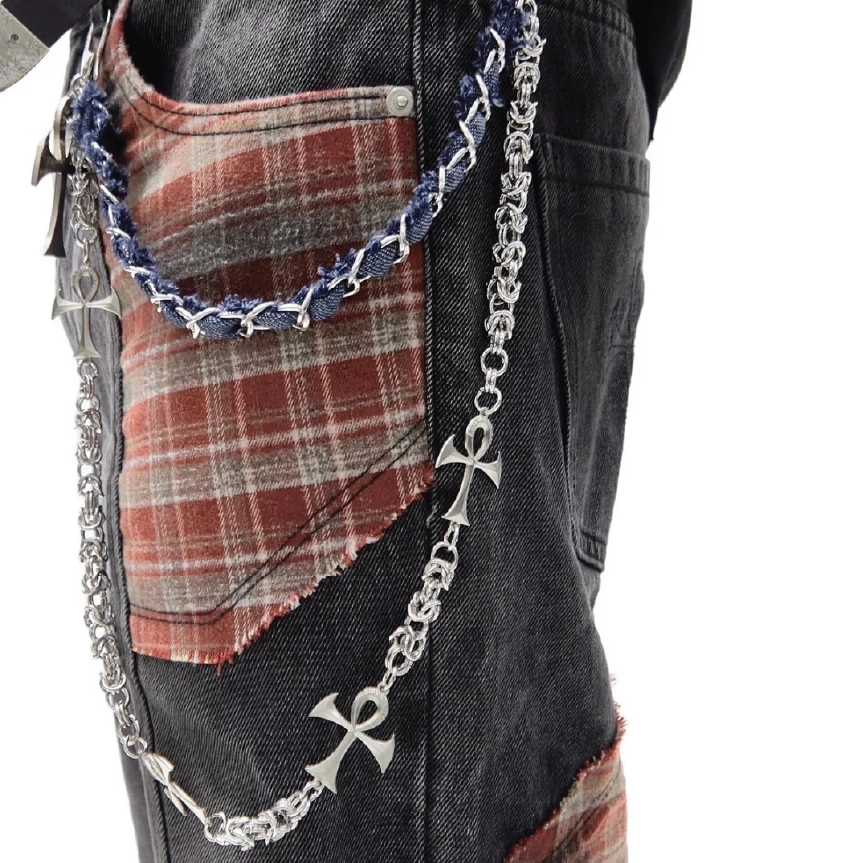 Ankh Cross Denim Woven Multi Layer Hip Hop Wallet Chain【M216】
