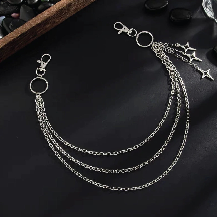 Women Layered Star Charm Hip Hop Wallet Chain Silver【M217】