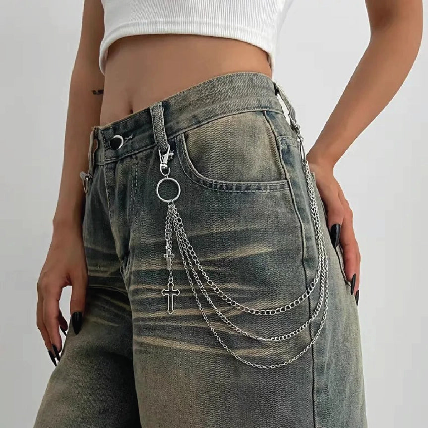 Gothic Layered Cross Charm Hip Hop Punk Wallet Chain【M218】