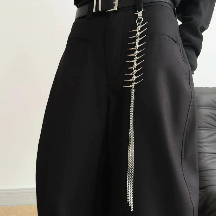 Fishbone Spine Long Tassel Fringe Silver Wallet Chain【M223】