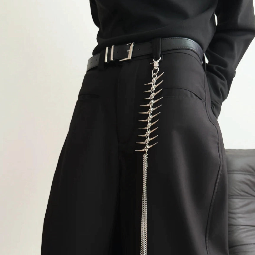 Fishbone Spine Long Tassel Fringe Silver Wallet Chain【M223】