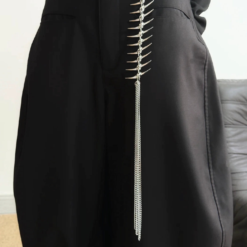 Fishbone Spine Long Tassel Fringe Silver Wallet Chain【M223】