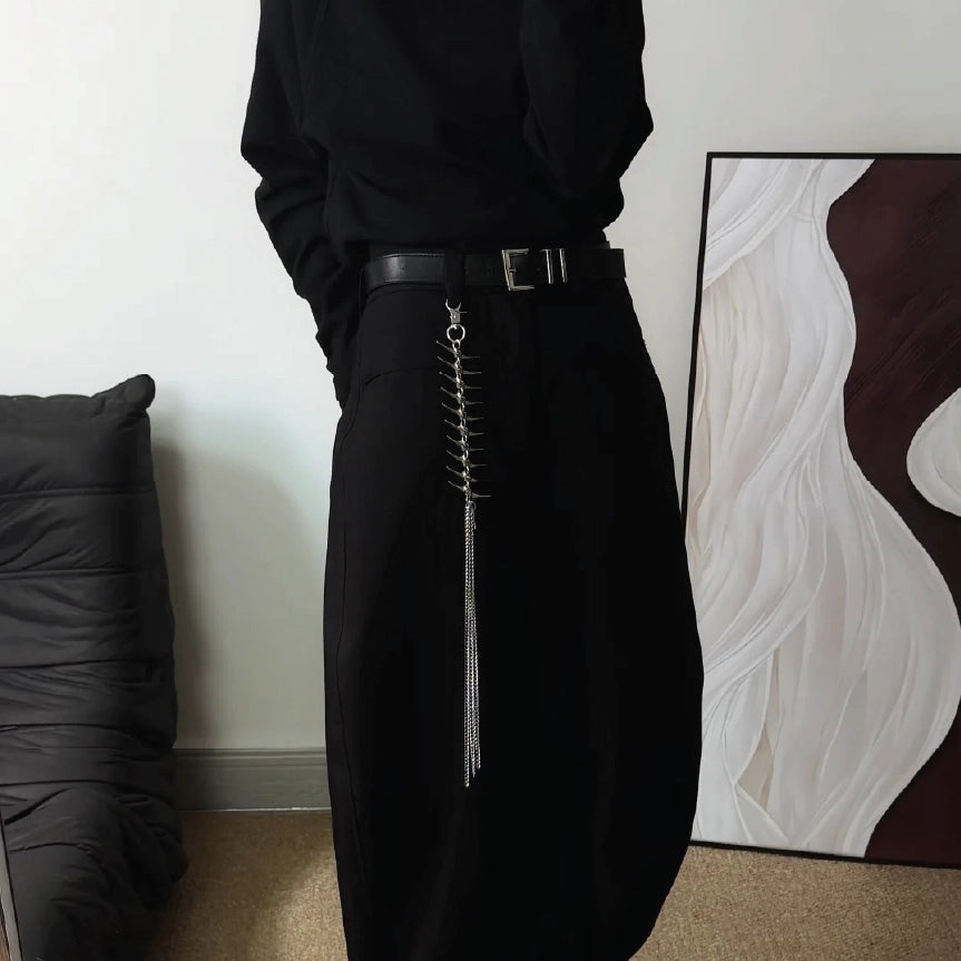 Fishbone Spine Long Tassel Fringe Silver Wallet Chain【M223】
