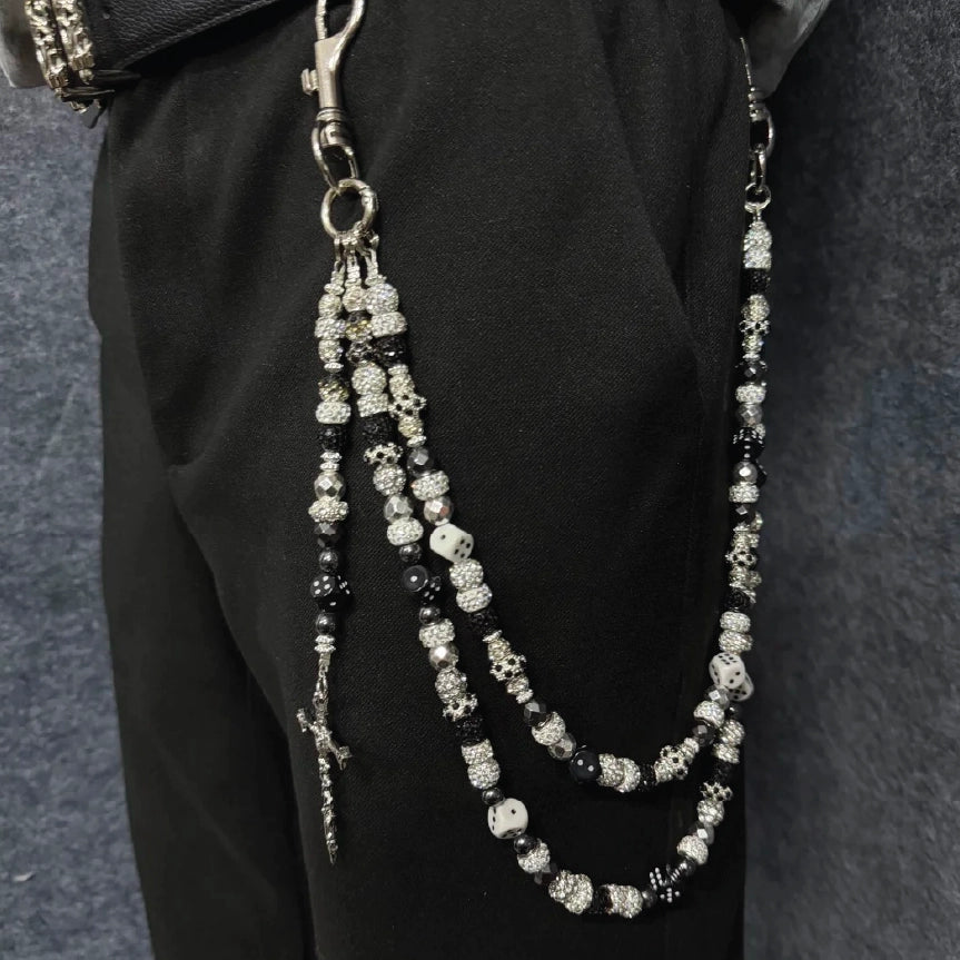 Skull & Dice Beaded Layered Wallet Chain【M225】