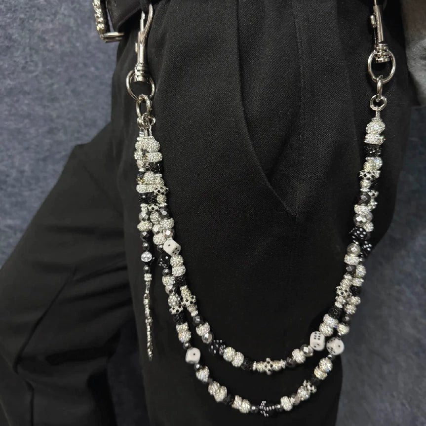 Skull & Dice Beaded Layered Wallet Chain【M225】