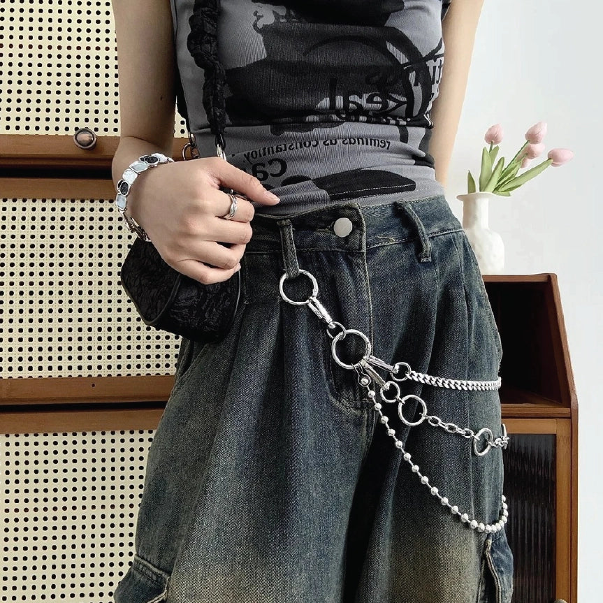 Women Mixed Link Multi Layered Hip Hop Streetwear Wallet Chain【M228】