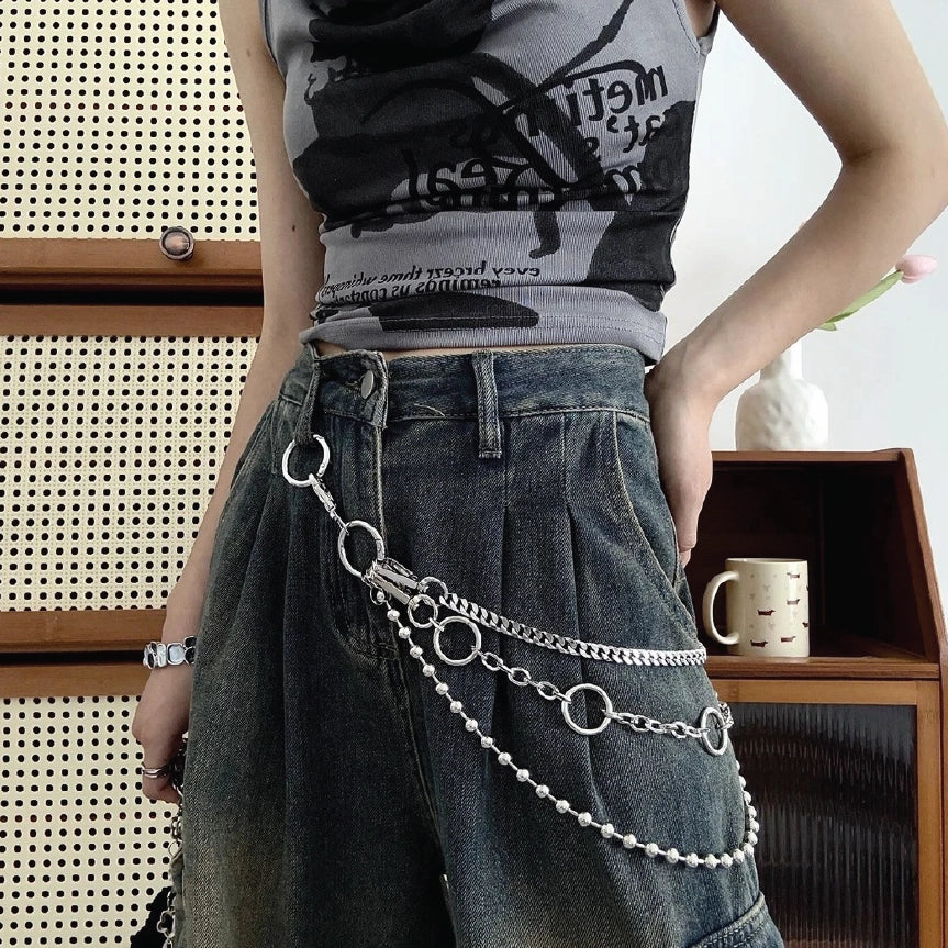 Women Mixed Link Multi Layered Hip Hop Streetwear Wallet Chain【M228】