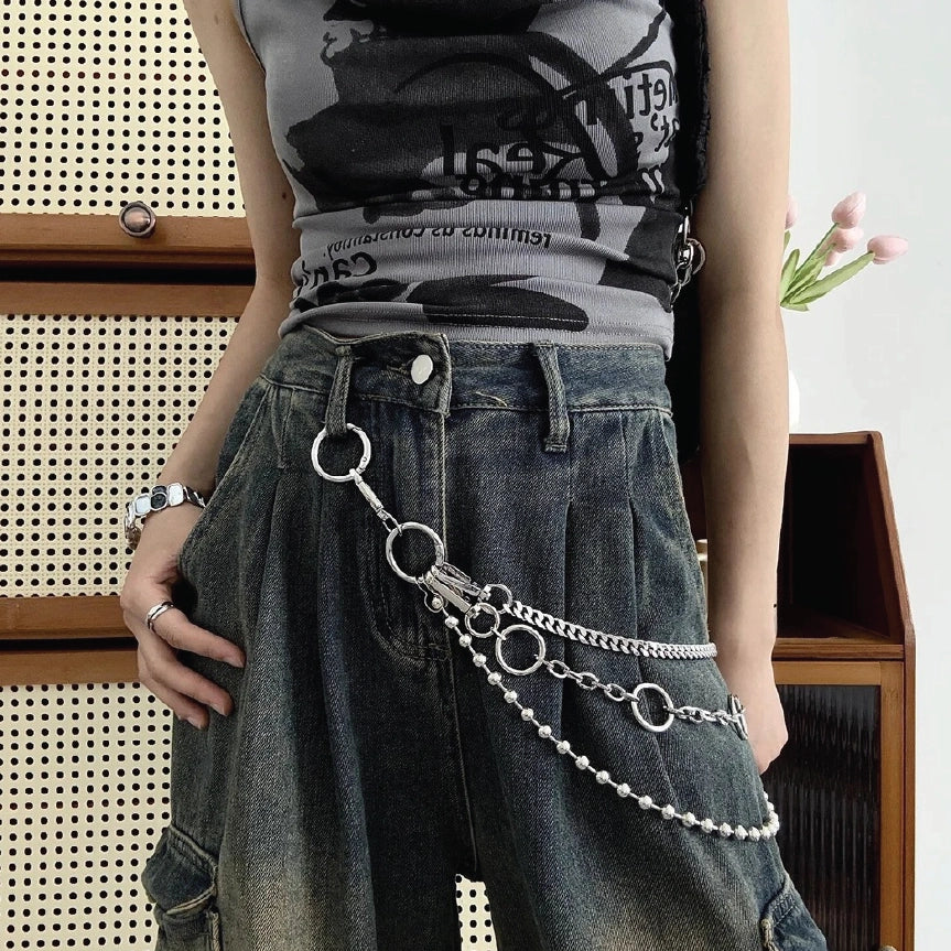 Women Mixed Link Multi Layered Hip Hop Streetwear Wallet Chain【M228】