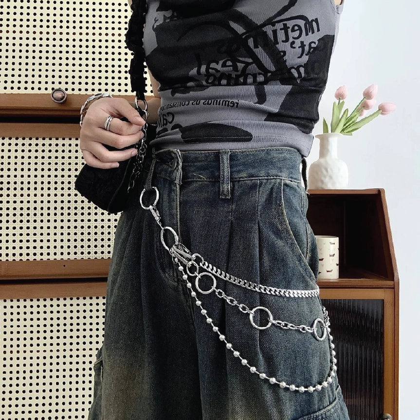 Women Mixed Link Multi Layered Hip Hop Streetwear Wallet Chain【M228】